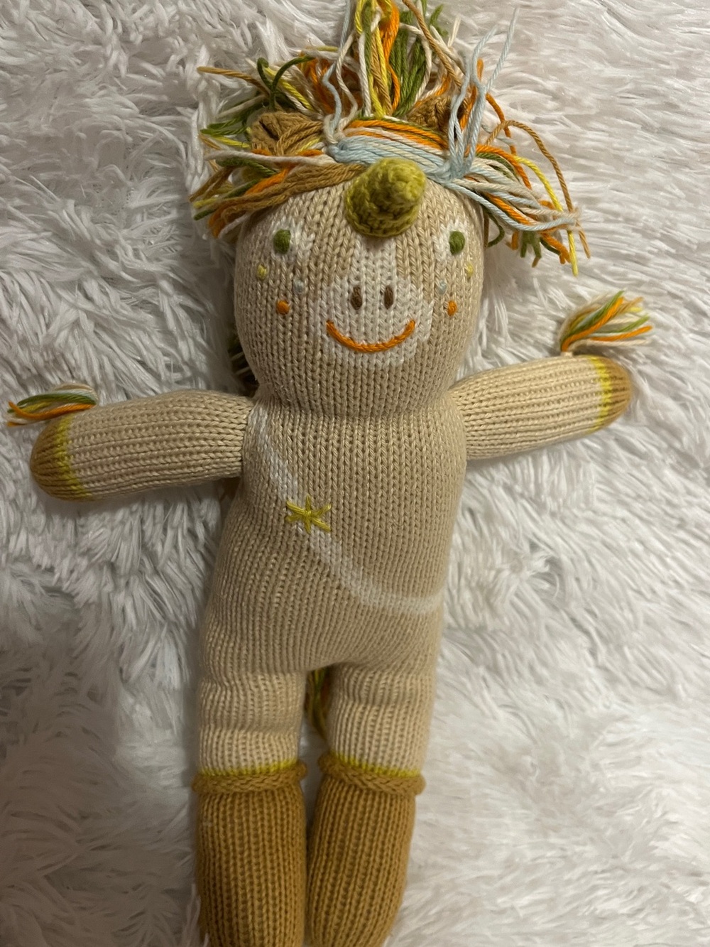 Blabla Cream and Yellow Knit Plush Doll — Soft Kids Stuffed Toy